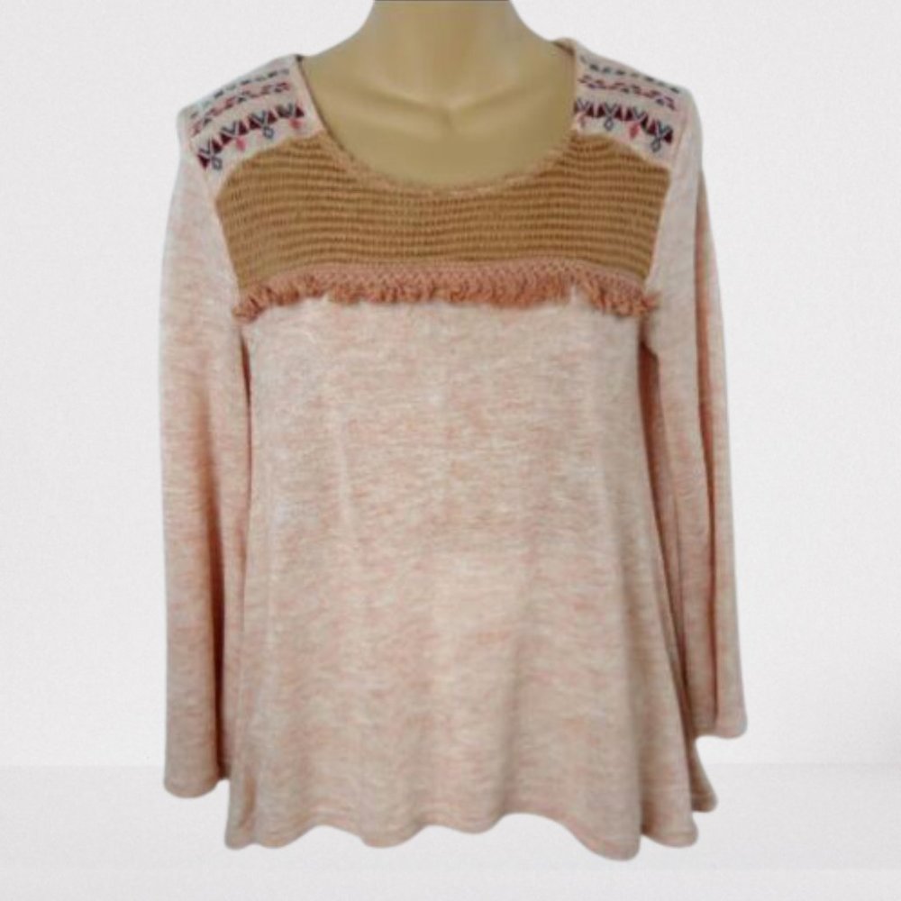 Flying Tomato Small Sweater Boho Bell Sleeve Emb